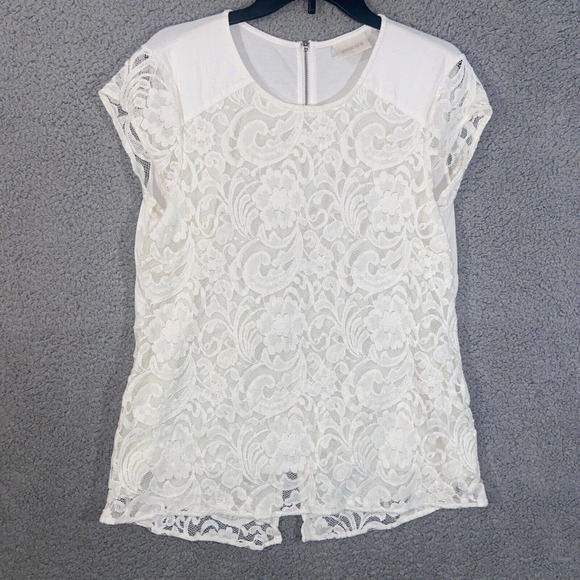 Chico's Top Womens 1 White Floral Lace Slit Back Cap Sleeves Zip Back Casual - Picture 1 of 12